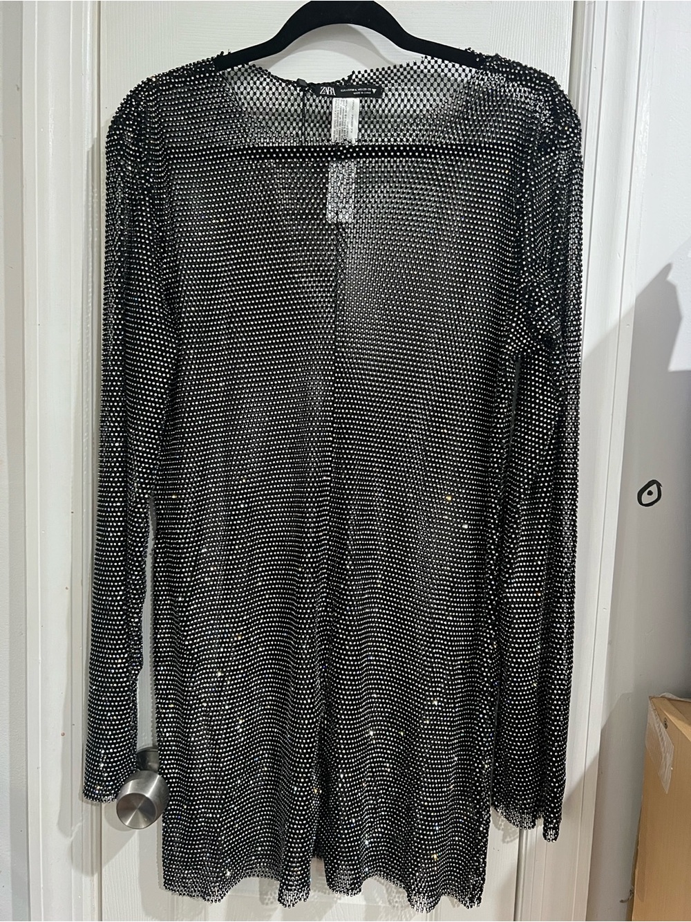 Zara Black Mesh Dress with Silver Rhinestones